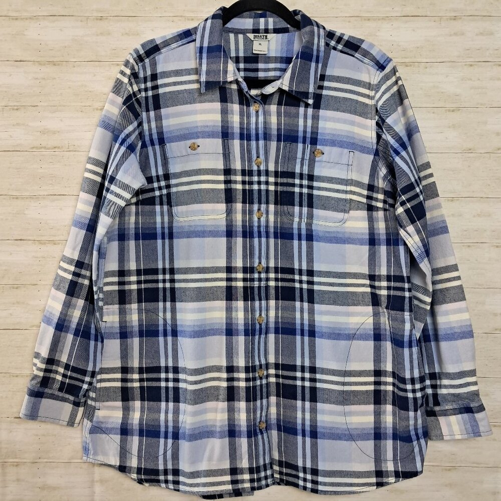 Duluth Trading Free Swingin' Flannel Tunic Top Blue Plaid XL